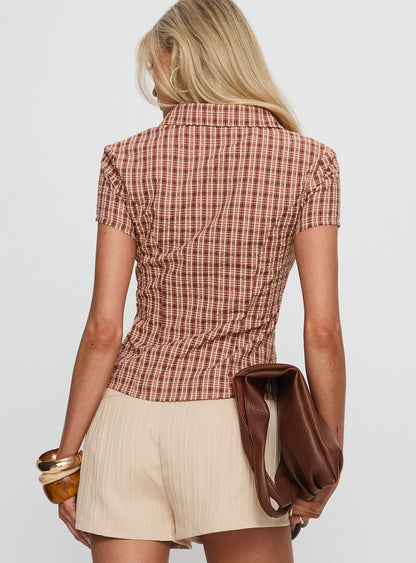 Alma Mater Top Red Check