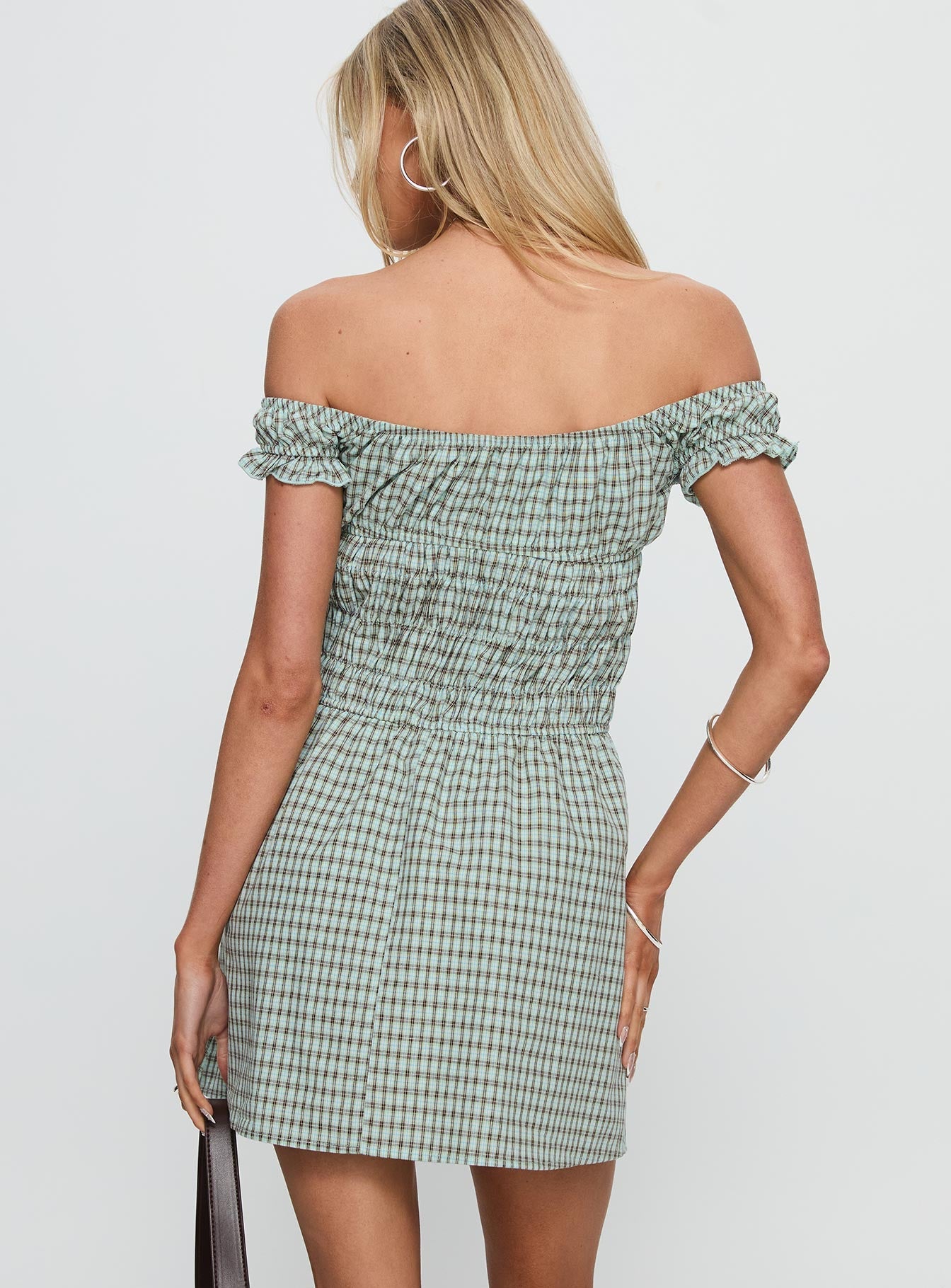 Olwen Ruched Romper Green Check