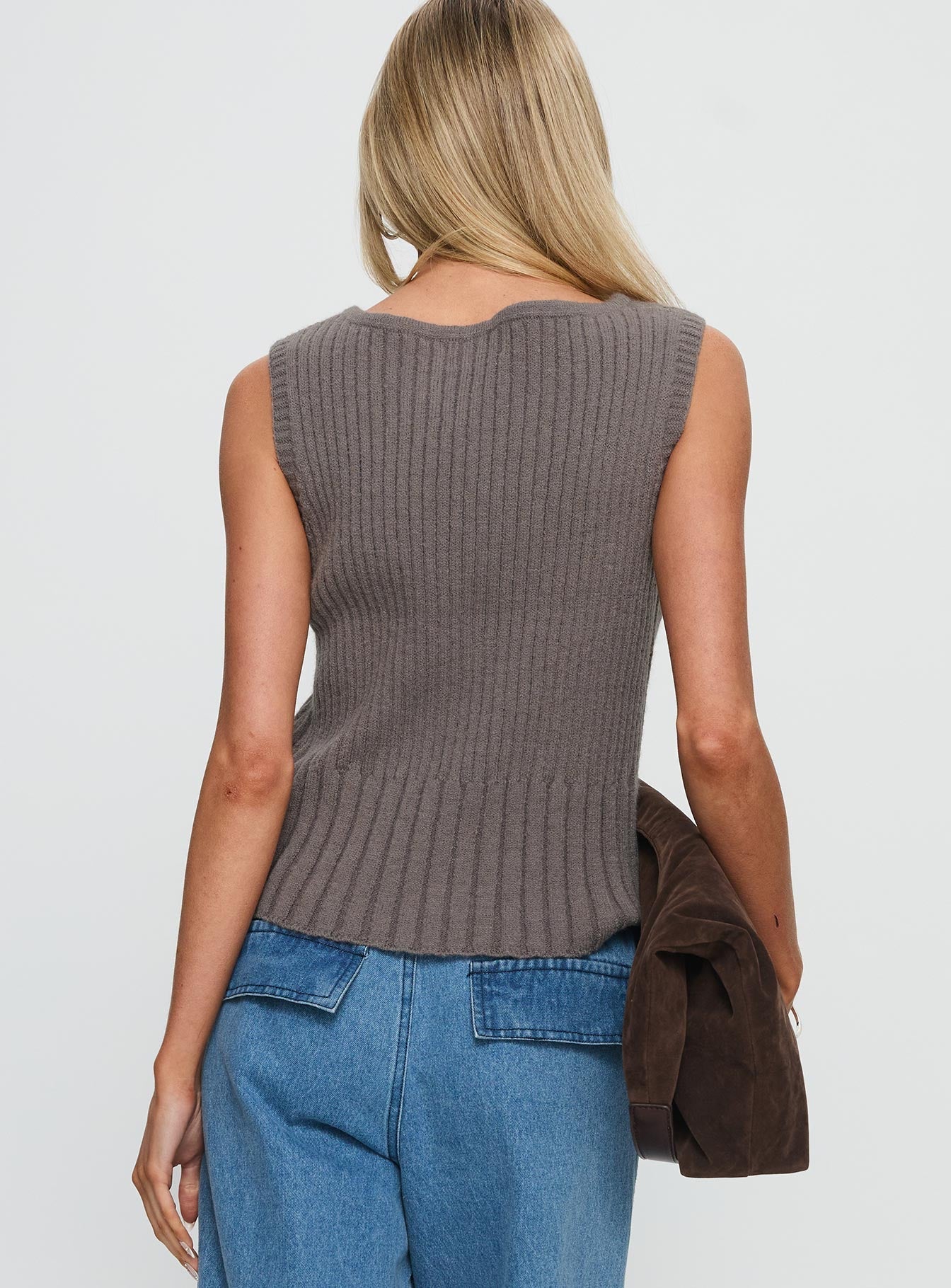 Peerless Ribbed Sleeveless Top Charcoal