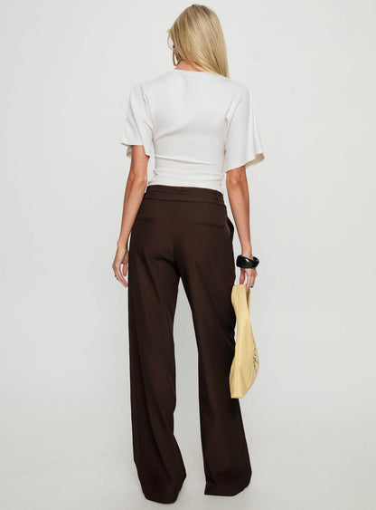 Wylma Belt Detail Tailored Pants Chocolate