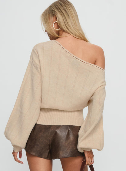 Jackeline Off Shoulder Rib Jumper Cream
