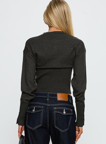 Head In The Clouds Knit Cardigan Grey Argyle