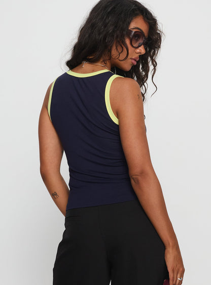 Elionne V Neck Contrast Top Navy / Yellow