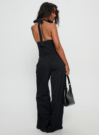All She Wrote Halter Tailored Set Navy Stripe