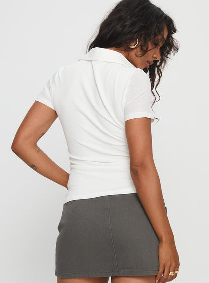 Whirl Shirred Collared Top White