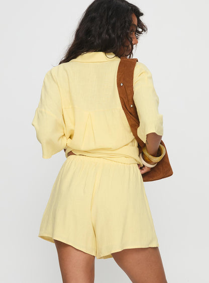 Peni Drawstring Linen Shorts Yellow