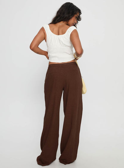 Vianca Low Rise Linen Pant Chocolate
