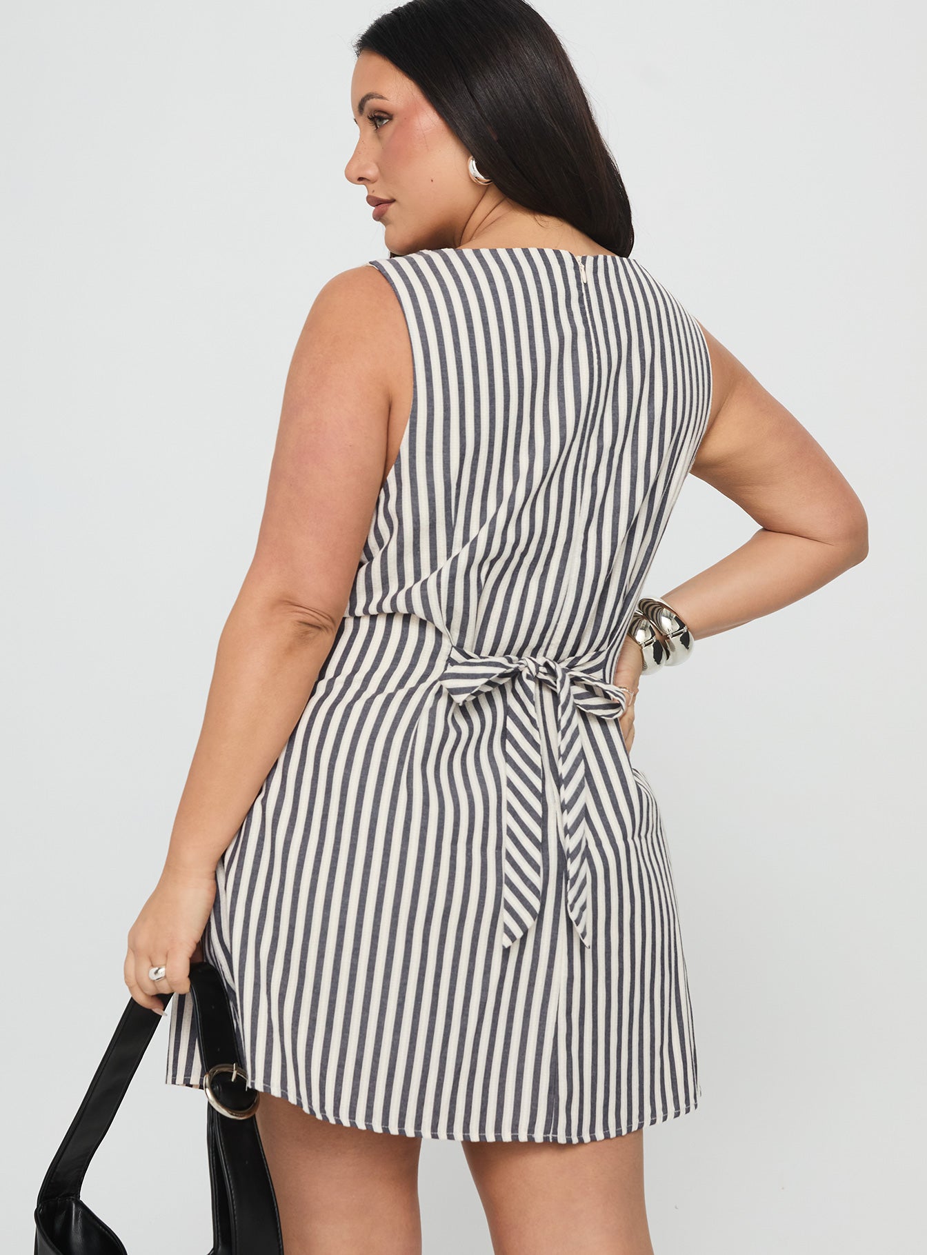 Alfalfa Shift Mini Dress Grey Stripe Curve