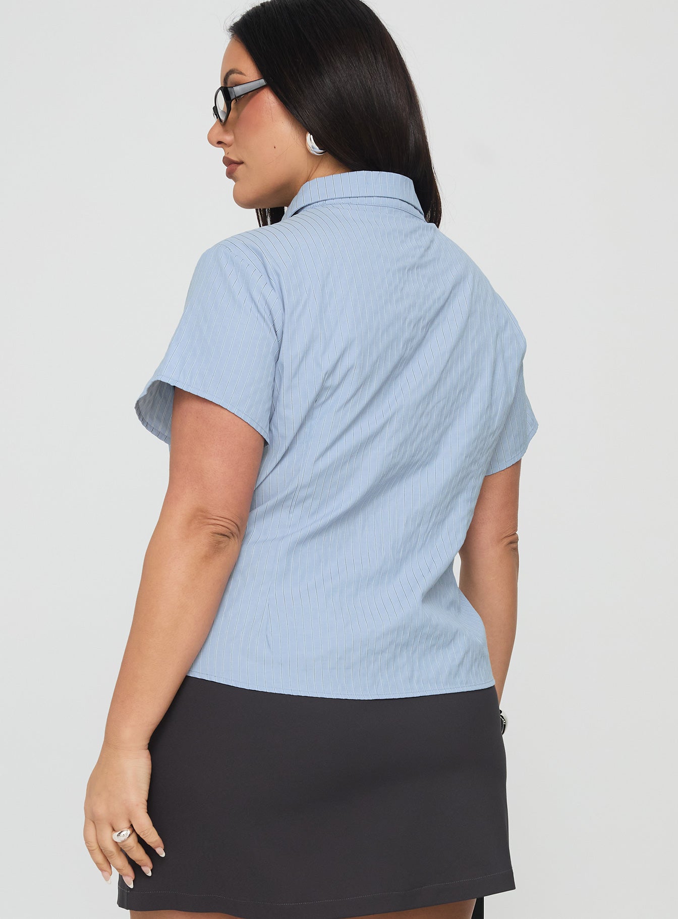 Lift Off Button Up Top Blue Curve