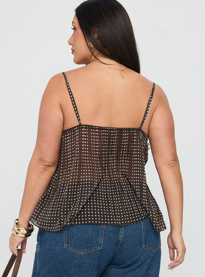 Zami Pleat Top Brown Polka Curve