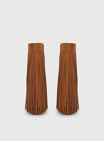 Wild Card Tassel Faux Suede Boots Brown