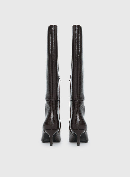 Therapy Dove Knee High Boots Chocolate Croc