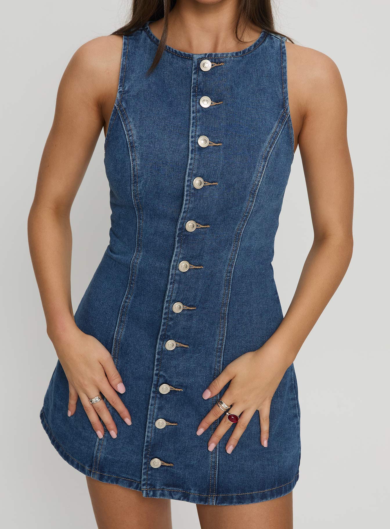 Yumiko Denim Romper Mid Wash