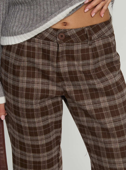 Emiroki Straight Leg Pants Brown Check