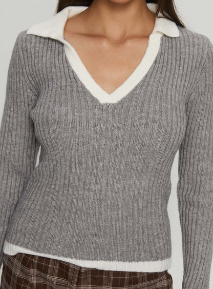 Skylen Long Sleeve Collared Top Grey