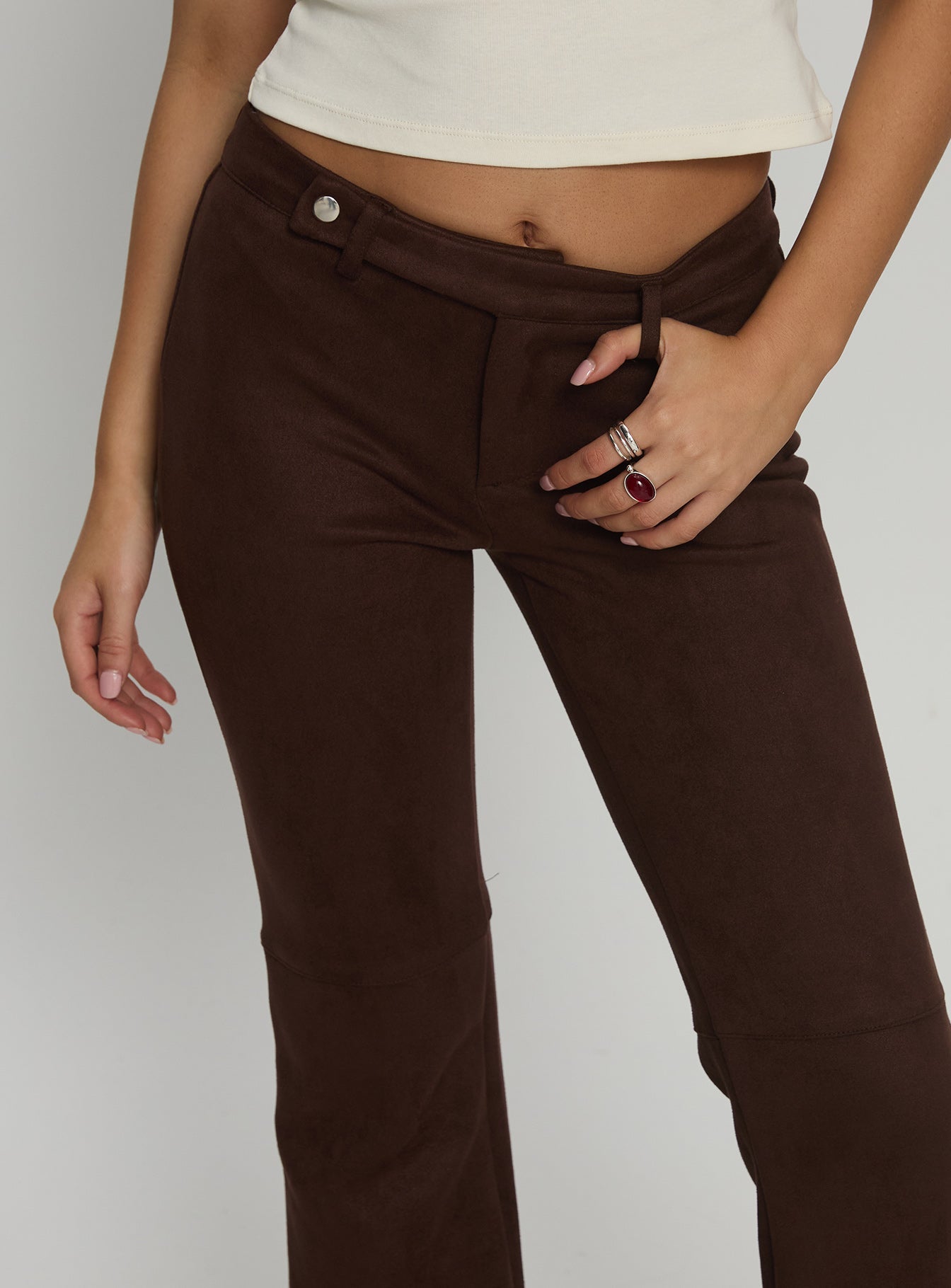 Final Shot Faux Suede Pants Brown