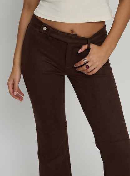 Final Shot Faux Suede Pants Brown
