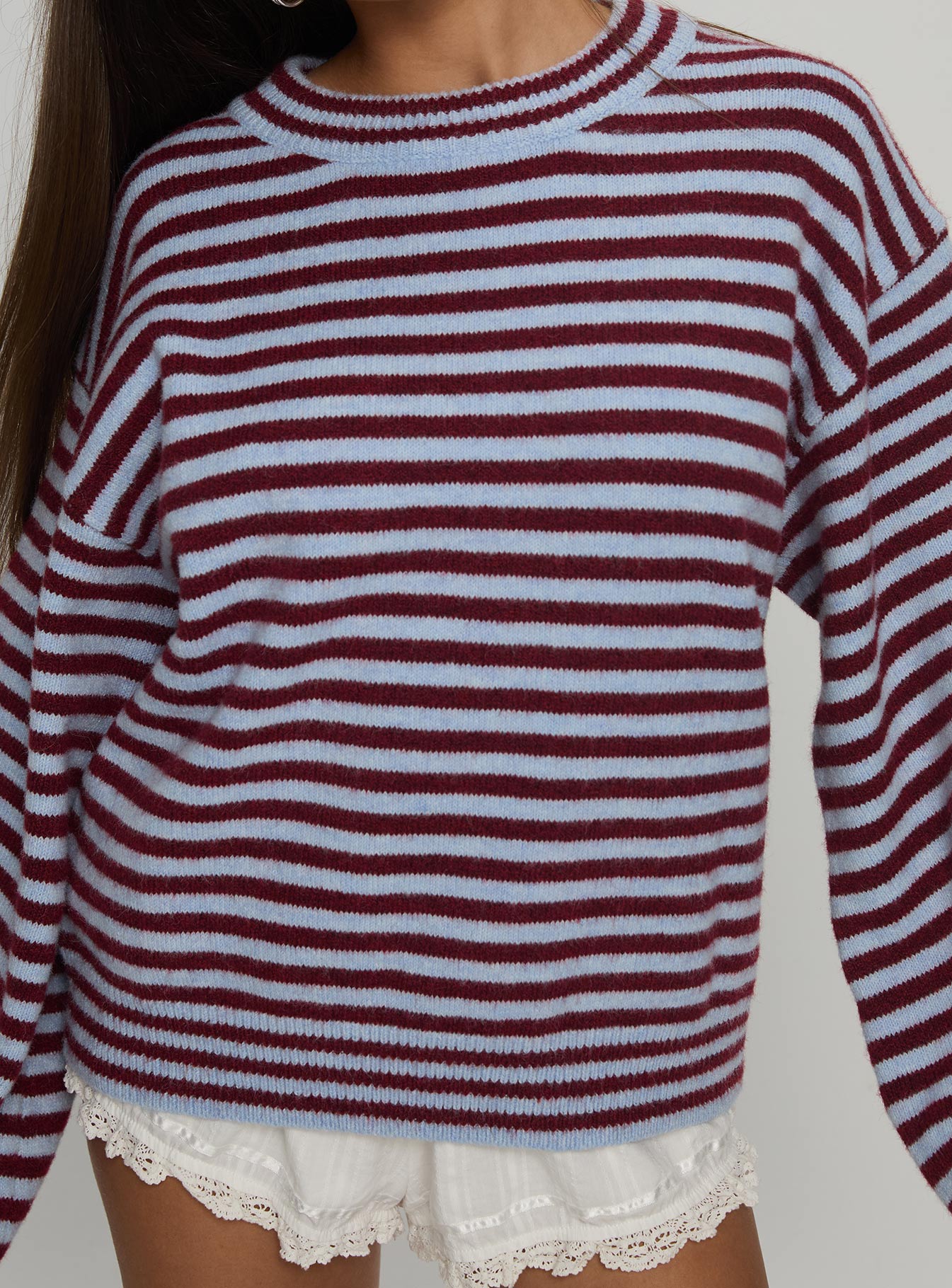 Winter Stroll Knit Sweater Blue Stripe