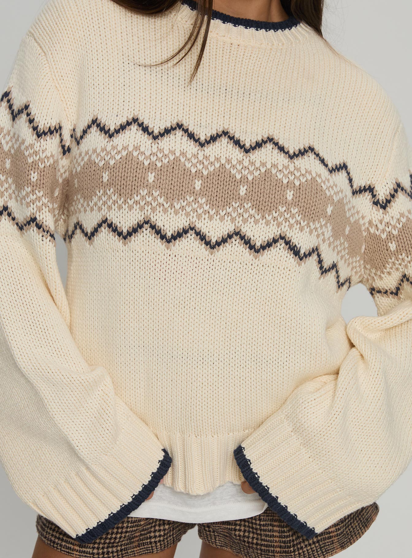 Madalynn Knit Graphic Jumper Beige