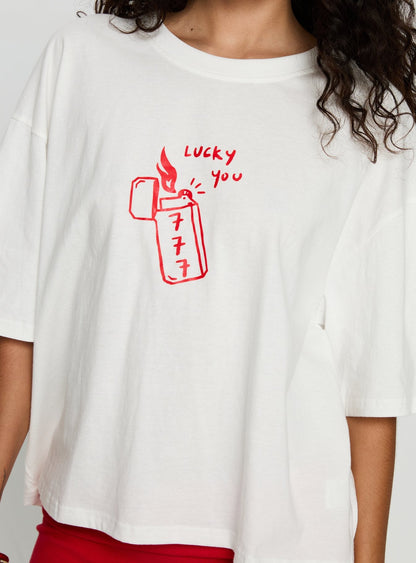 Lucky You Lighter Oversized Graphic Top White