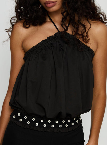 Mikki Tie Neck Button Detail Top Black