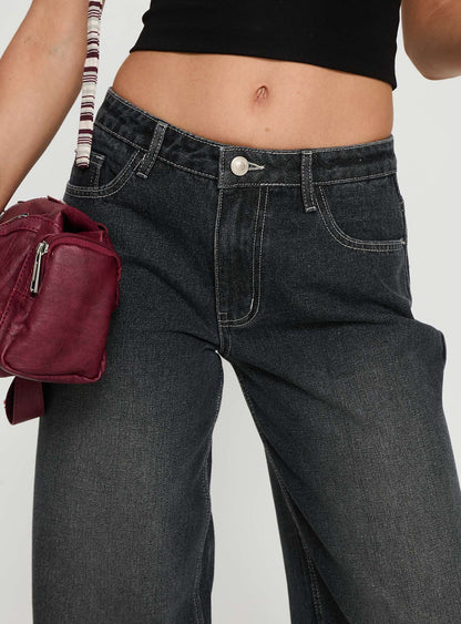Ramos Low Rise Wide Leg Jeans Dark Grey Wash