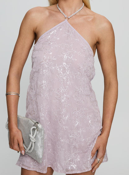 Cassy Necklace Halter Mini Dress Pale Purple