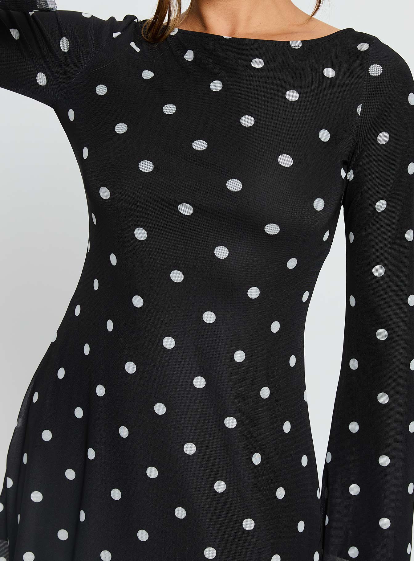 Lukea Long Sleeve Mini Dress Black Polka Dot
