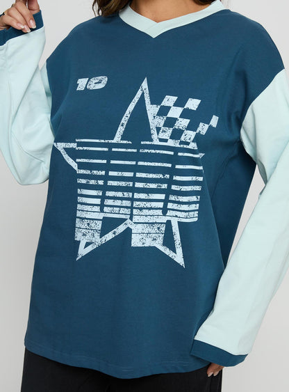 Starletta Long Sleeve Moto Top Blue