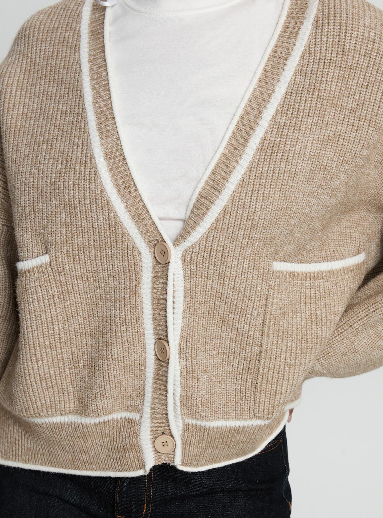 Cressara Contrast Knit Cardigan Beige / White