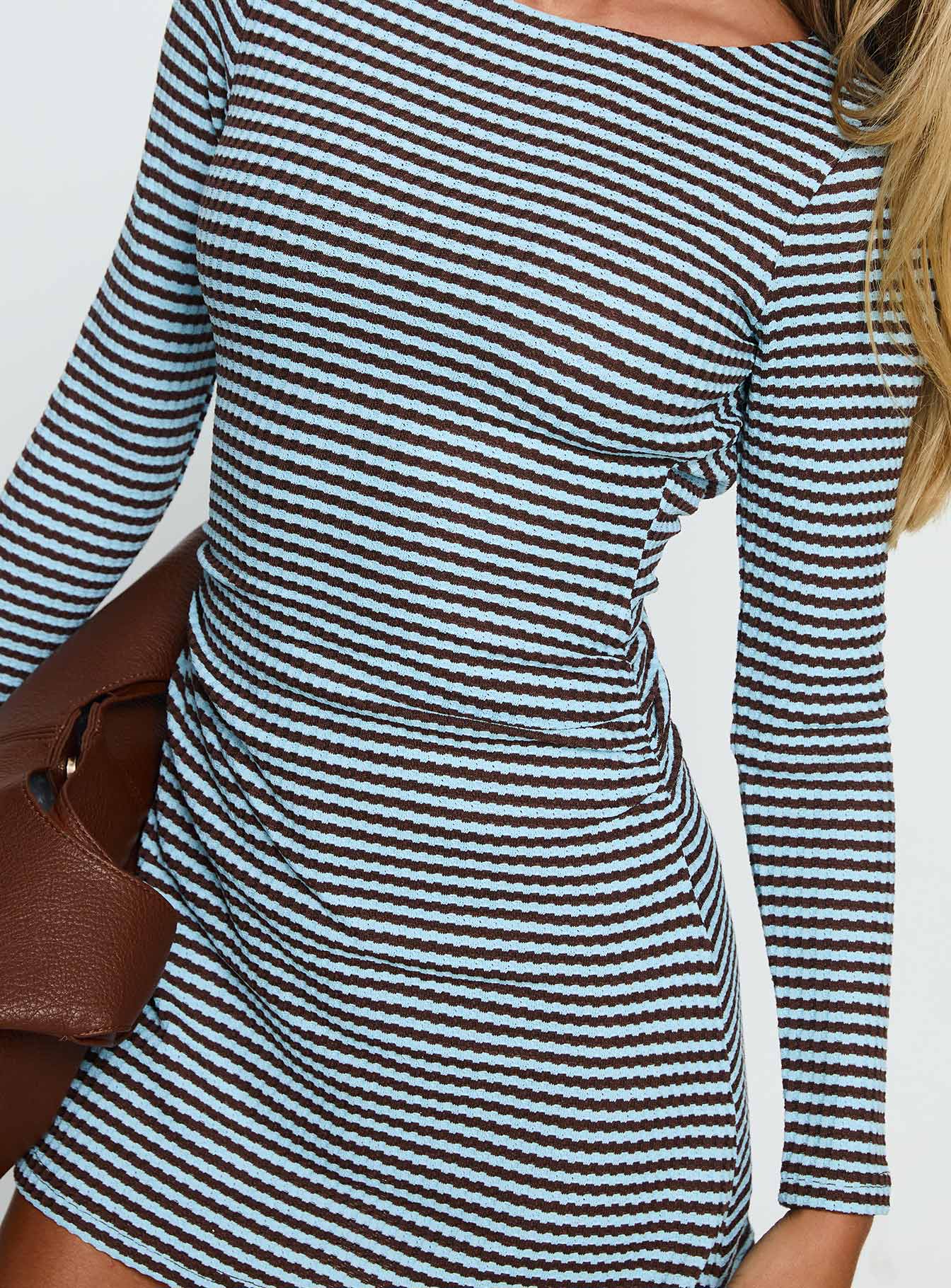 Carnella Long Sleeve Mini Dress Blue Stripe