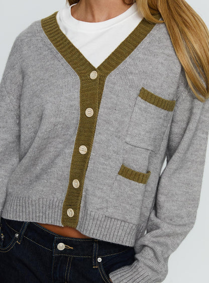 Atira Contrast Knit Cardigan Grey