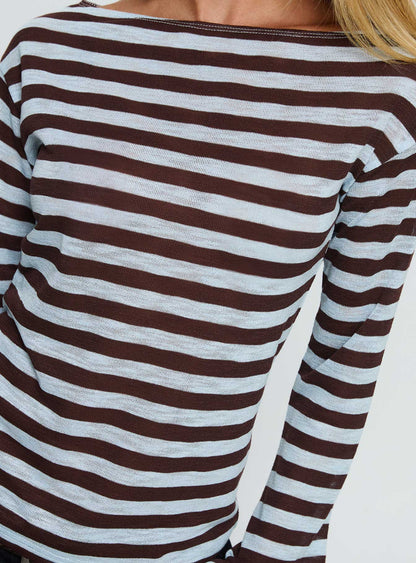 So Composed Boat Neck Long Sleeve Top Blue Stripe