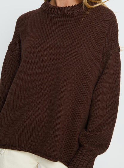 Wilda Crew Neck Knit Sweater Brown
