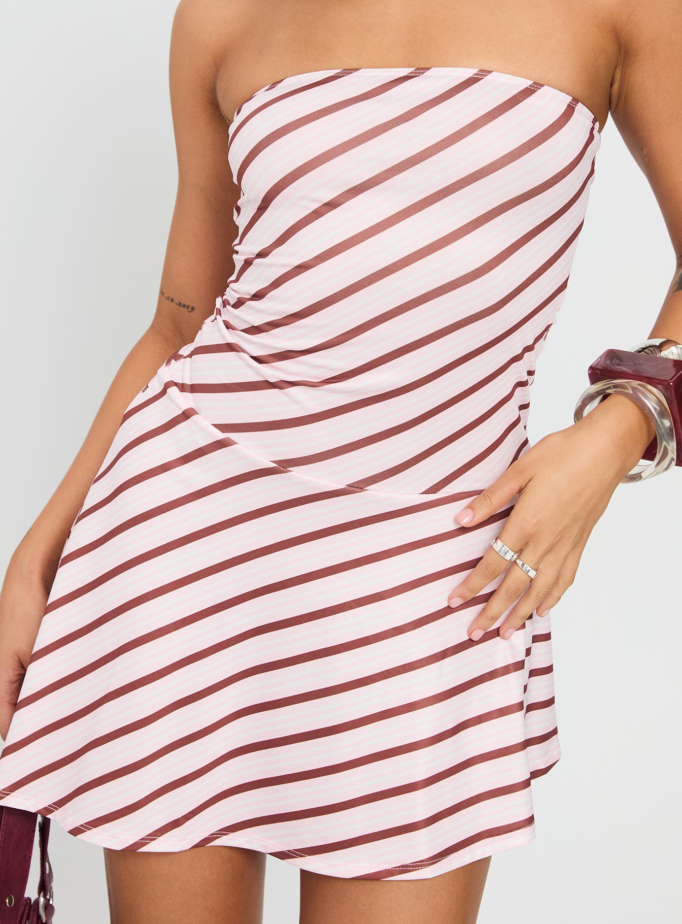 Kagari Dress Diagonal Stripe Pink