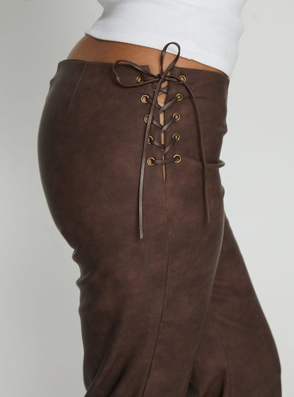 Trickrider Tie Side Faux Leather Pants Chocolate