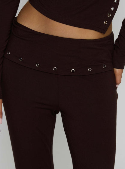 Wynna Eyelet Foldover Pants Chocolate