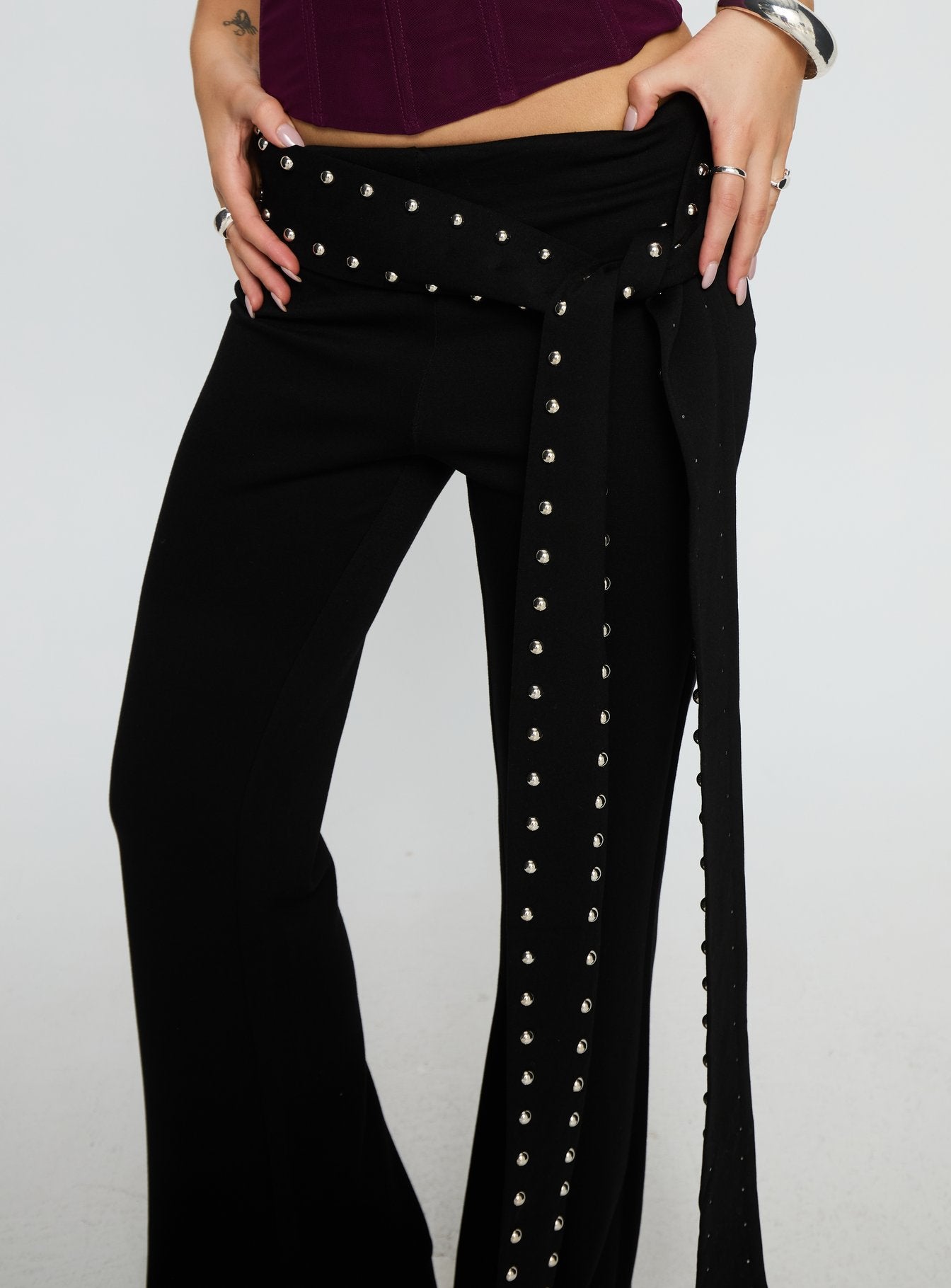 Nikolia Studded Wrap Belt Pants Black
