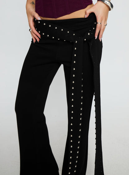 Nikolia Studded Wrap Belt Pants Black