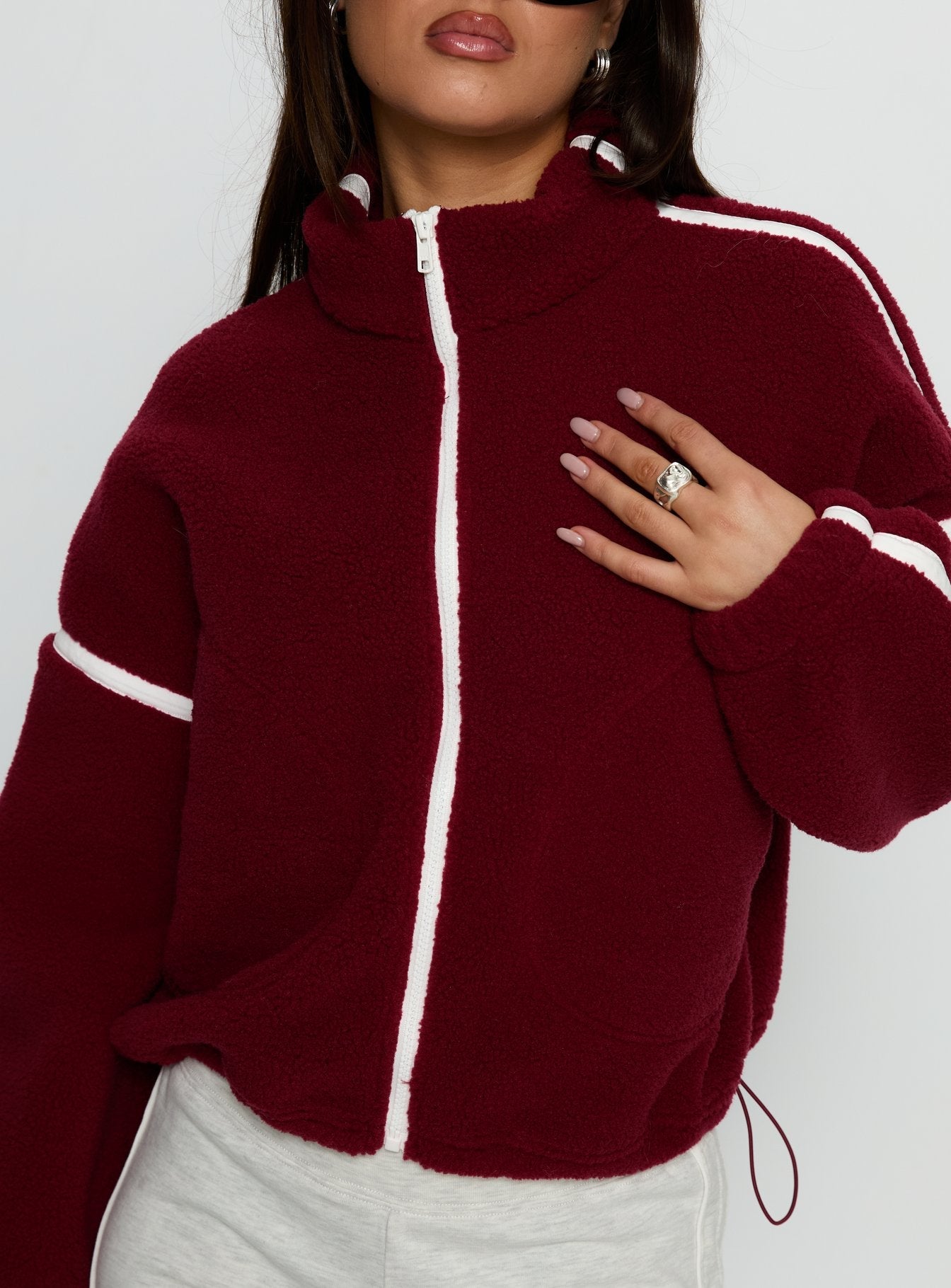 Sammee Polar Fleece Contrast Zip Through Jacket Red