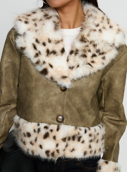 Hiraya Faux Fur Trim Jacket Vintage Green