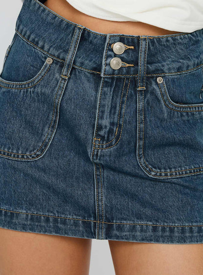 Pitcher Denim Mini Skirt Mid Blue Wash