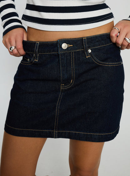 Nickei Denim Mini Skirt Raw Dark Wash