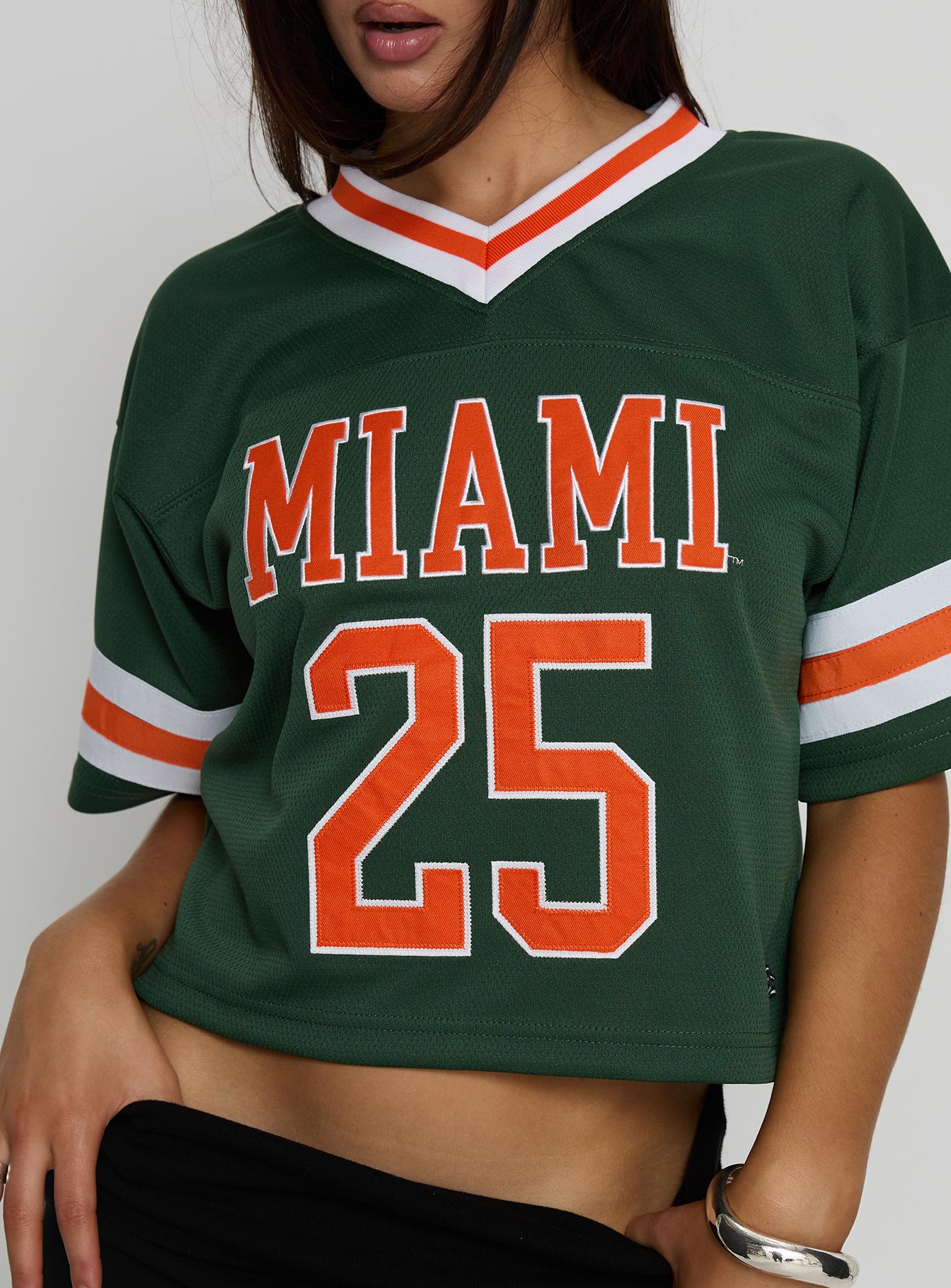 U Miami Cropped Football Jersey Tee Green