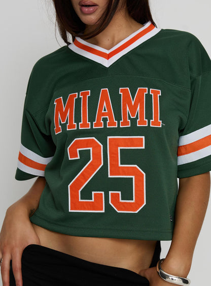U Miami Cropped Football Jersey Tee Green
