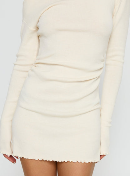 Yelsie Off Shoulder Long Sleeve Mini Dress Cream