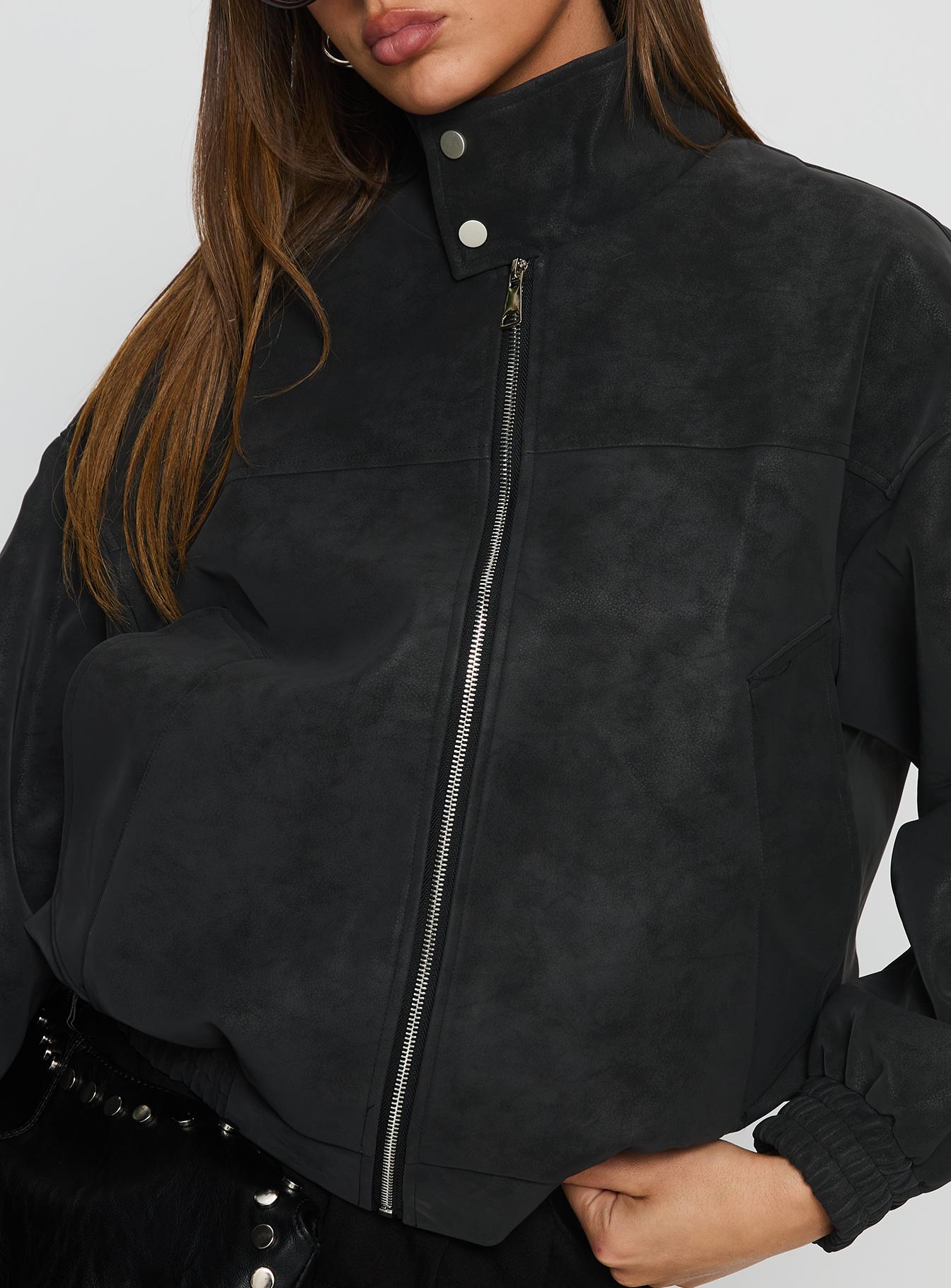 Ellissa Faux Suede Bomber Jacket Black