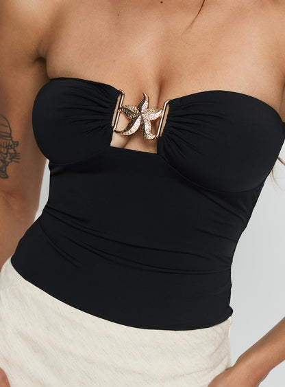 Jadea Strapless Hardware Detail Bodysuit Black