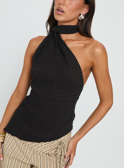 Yaleina One Shoulder Tie Scarf Top Black