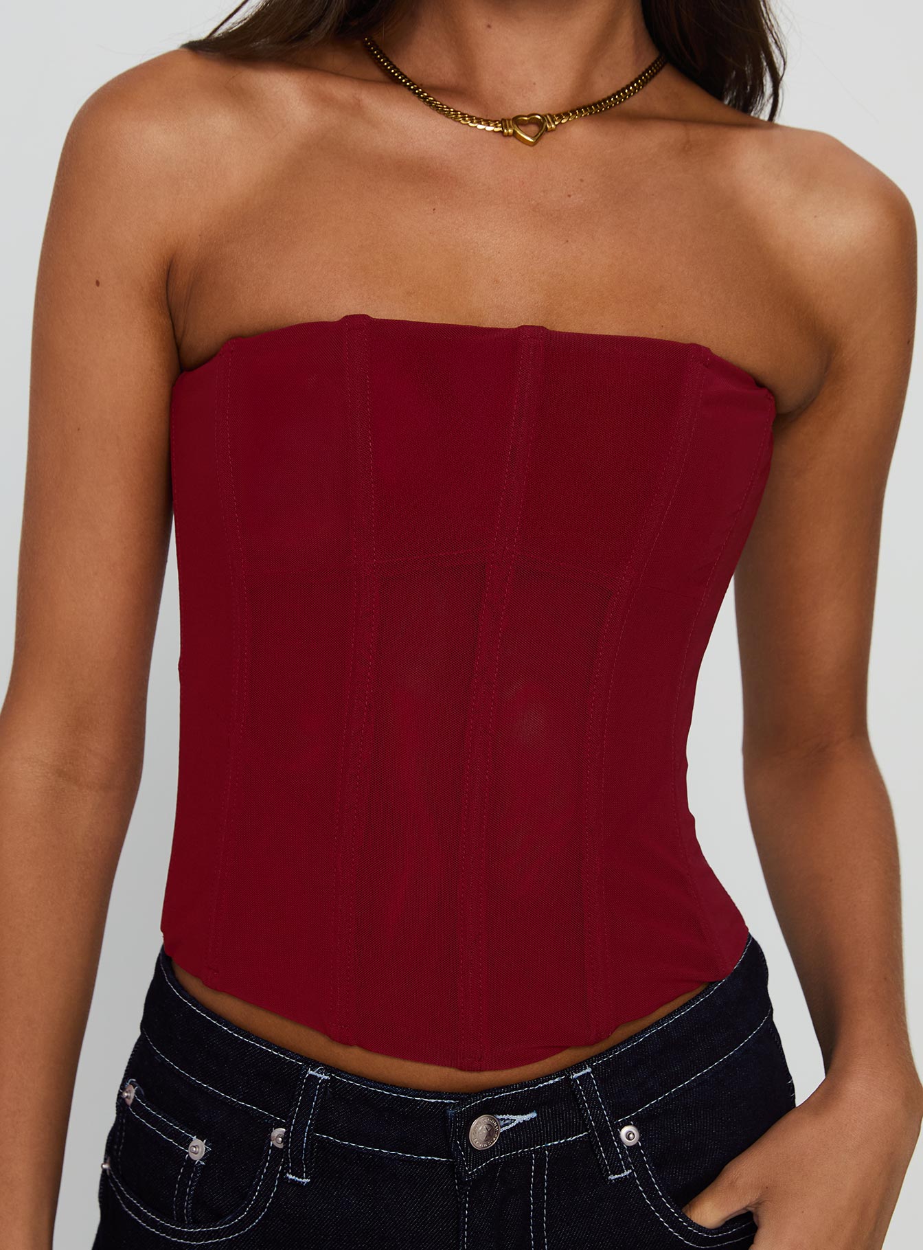 Oscuro Longline Mesh Corset Top Berry